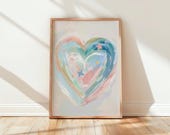 Watercolor Heart Constellation Art - Boho Nursery Wall Decor, Printable Celestial Night Sky, Pastel Starry Painting, Digital Art Print 215