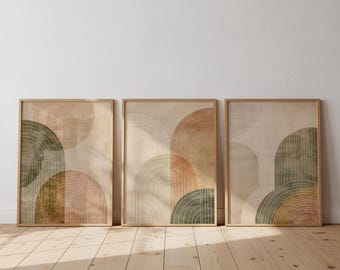 Boho Abstract Geometric Wall Art Set of 3, Earthy Neutrals Triptych, Digital Prints, Fall Wall Decor, Minimal Vintage Style Download 103