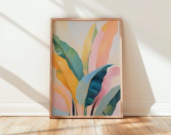 Printable Tropical Banana Leaves Art - Modern Botanical Wall Art for Home Decor, Pastel Banana Leaves Print, Digital Tropical Download 715
