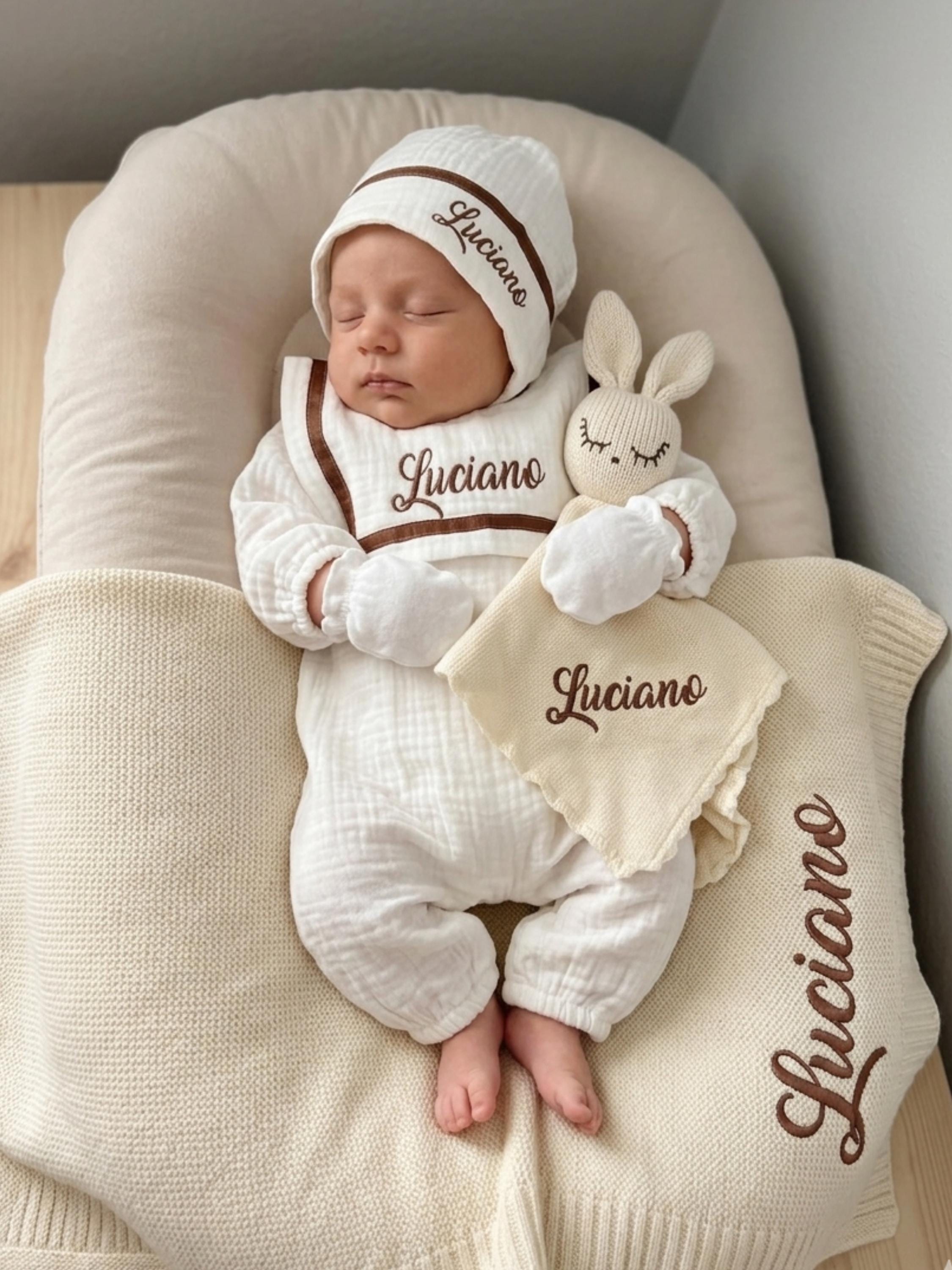 Custom Cotton Baby Set: Romper, Bonnet, Lovey, Blanket (30"x40")