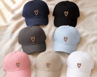 Pride Hat Rainbow Heart Embroidered Dad Cap LGBTQ Gift Unisex Pink Black Navy White