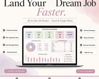 Job Search Planner Excel Google Sheets Tracker Digital Download Career Organiser