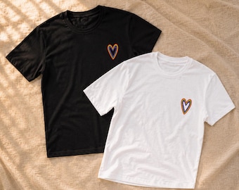Pride Tee Rainbow Heart Cotton T Shirt Unisex LGBTQ Subtle Gift Black White
