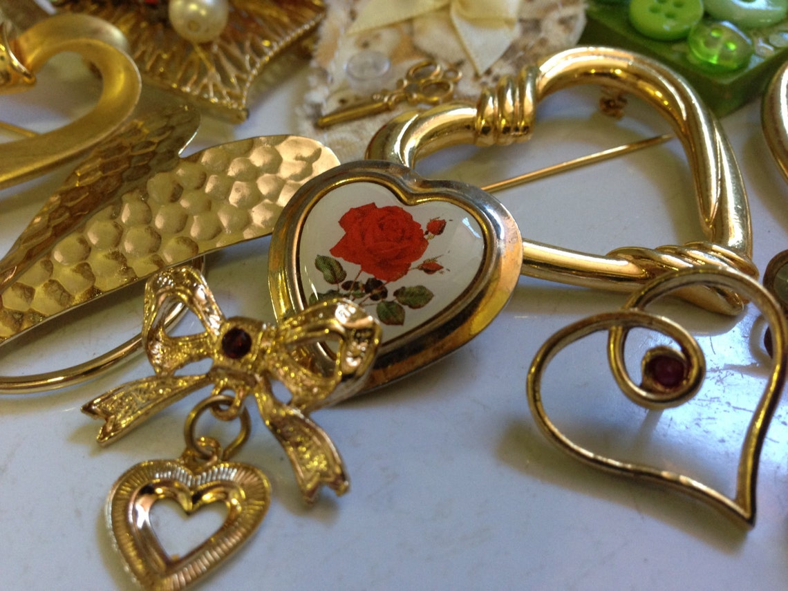 SALE Heart Shaped Brooches Pins Rhinestone Vintage lot 133 Etsy