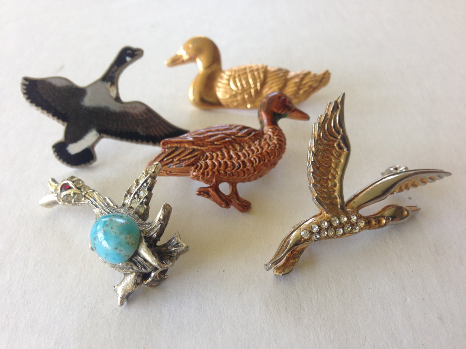 SALE Duck Bird Brooches Pins Rhinestone Vintage lot 470 Etsy