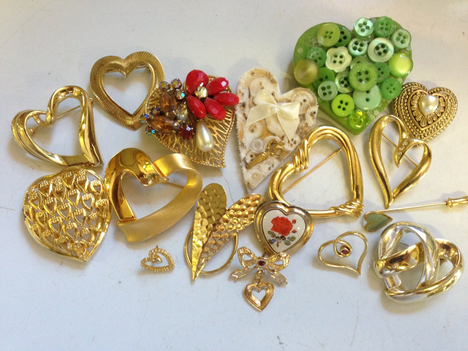 SALE Heart Shaped Brooches Pins Rhinestone Vintage lot 133 Etsy