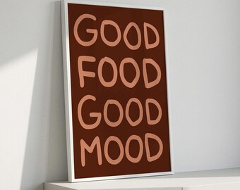 Buon cibo, buon umore – Arte murale per cucina / Poster da pranzo / Stampa eccentrica per carrello bar / DIGITALE