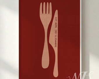 Mangia qui, fai la dieta altrove - Arte murale per la cucina / Poster divertente per la cucina / Citazione bizzarra sul cibo / DIGITALE