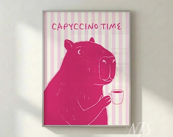 Capybara Poster Capyccino Time Coffee Bar Print Coffee Station Decor Girly Wall Art Funny Capybara Print Digital Download