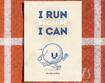Poster con citazione sulla corsa / Mascotte retrò, motivazione per il fitness (download digitale)