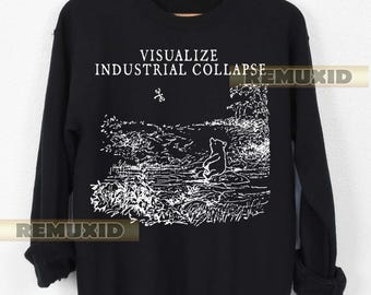 vintage VISUALIZE INDUSTRIAL COLLAPSE sweat-shirt, sweat-shirt graphique, sweat-shirt unisexe, streetwear, haut décontracté, pull tendance RX113