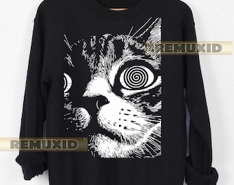 Psychedelic Cat Sweatshirt, Cat Lover Gift, Trippy Cat Pullover, Psychedelia Clothing, Unique Cat Jumper, Unisex Sweater RX103