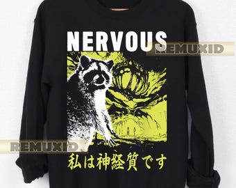 Sudadera japonesa vintage con estampado de mapache nervioso, lindo dibujo de animal, jersey informal, suéter unisex, estilo kawaii Streetwear RX57