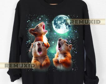 Funny Three Squirrels Howling At The Moon Sweatshirt, Animal Print Pullover, Cozy Graphic Sweater, Unisex Jumper, Humorous Gift RX93
