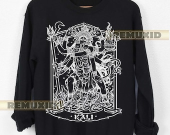 Felpa con stampa della dea Kali, maglietta con stampa della dea indù, abbigliamento spirituale, abbigliamento sacro, Kali Ma, regalo per donna, felpa con cappuccio da yoga, maglione unisex RX108
