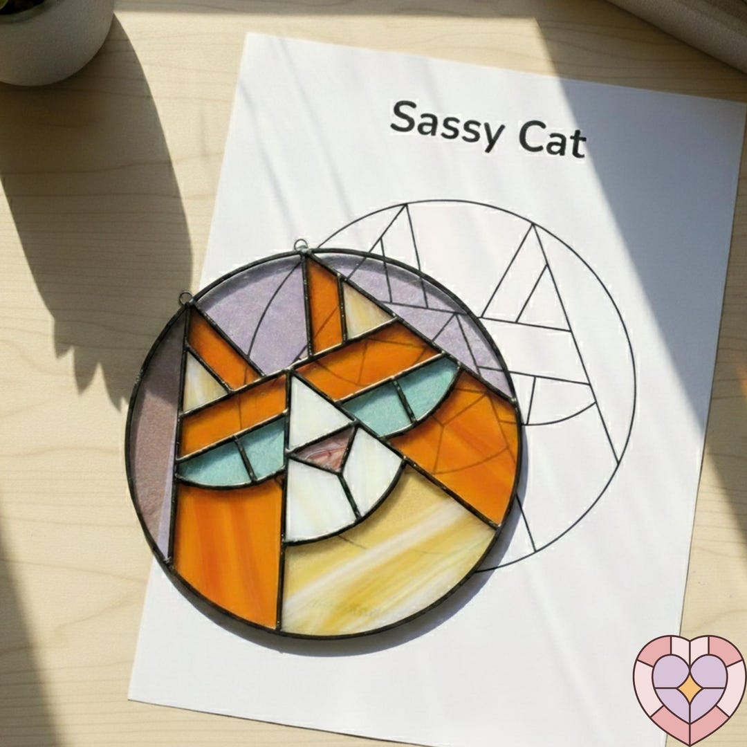 Cat Stained Glass Pattern – Geometric Round 6” Suncatcher | PDF SVG ...