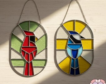 Cardinal & Blue Jay Stained Glass Pattern Set | Modern Geometric Bird Bundle | DIY Suncatcher PDF