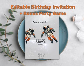 Cosmos Birthday Invitation | Editable Kids Party Invite, Bonus Games (Digital Download)