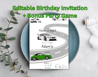 Car Birthday Invitation | Editable Kids Party Invite (Digital Download)