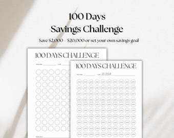 100 Days Savings Challenge Printable | Save 2,000–20,000 | Minimal Savings Tracker PDF