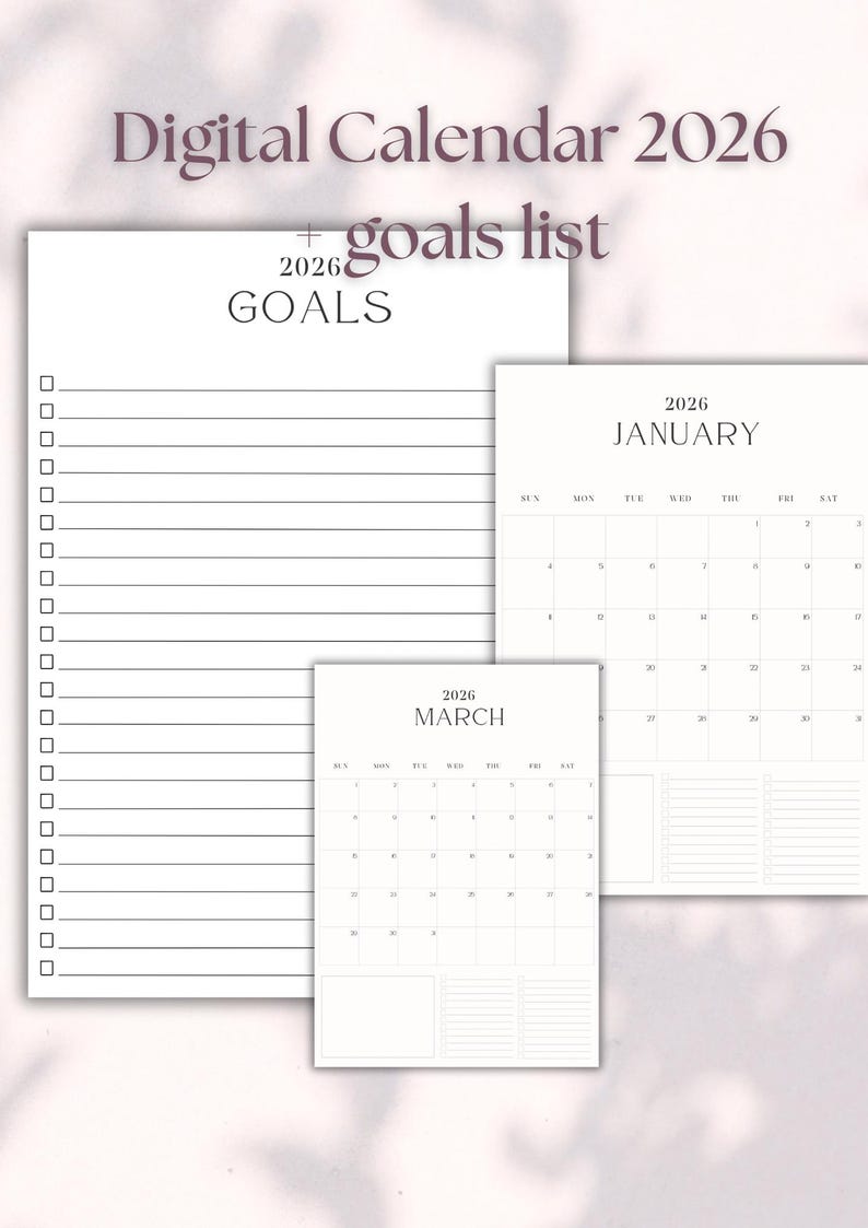 2026 Minimalist Calendar Printable | Monthly Planner With Goals ...