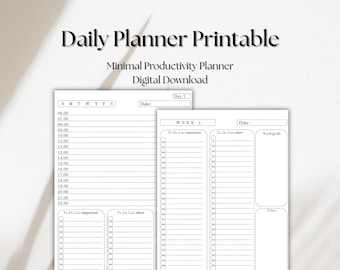 Daily Planner Printable | Minimal | Productivity | 100 Day Planner | Time Blocking | Undated Digital Download