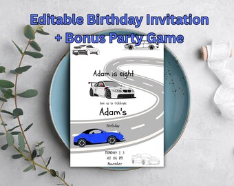 Car Birthday Invitation | Editable Kids Party Invite, Bonus Games (Digital Download)