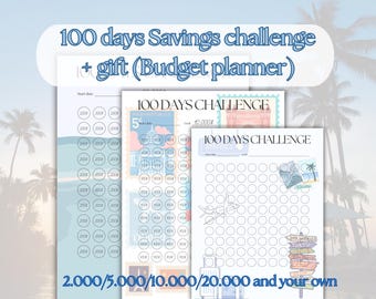 100 Days Savings Challenge Tracker 2000 / 5000 / 10000 + gift budget planner
