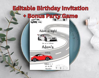 Car Birthday Invitation | Editable Kids Party Invite (Digital Download)
