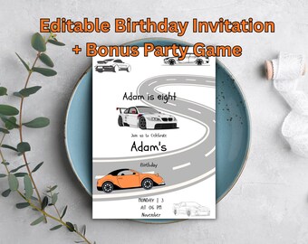 Car Birthday Invitation | Kids Party, Editable Template (Digital Download)