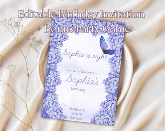 Floral Girl Birthday Invitation Template: Editable Canva Invite + Party Games (Digital Download)