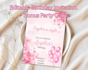 Floral Birthday Invitation Template: Editable Canva Party Games (Digital Download)