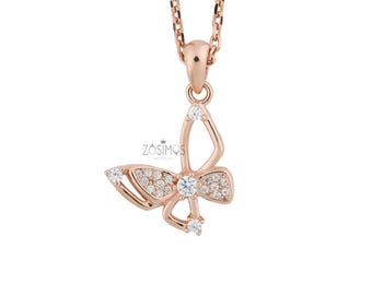 Collier papillon en or rose et zircone cubique | Conception d'arc