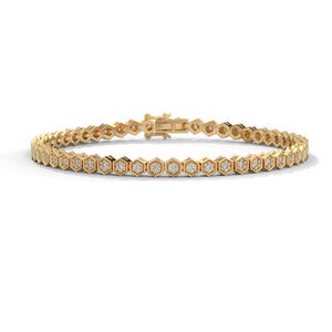 Im Labor gewachsener Diamant-Hexagon-Tennis-Armband | 14K Gold Geometrischer Minimalistischer Schmuck Bild 1