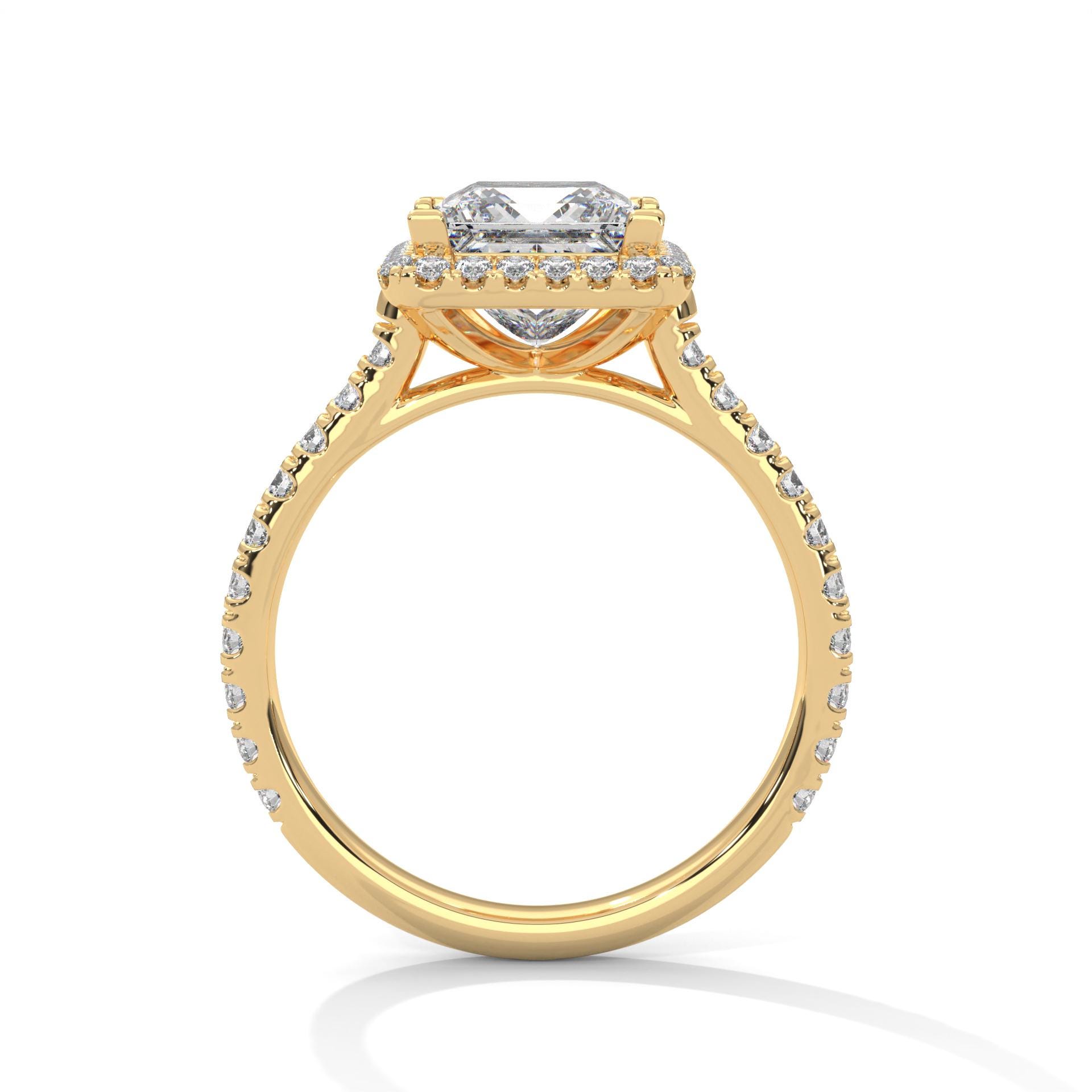 Princess Cut Lab Grown Diamond Engagement Ring | Yellow Gold Pavé Halo ...
