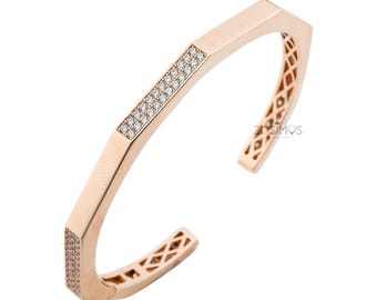 Rose Gold Geometric Cuff Bracelet – Pave Crystal Modern Bangle