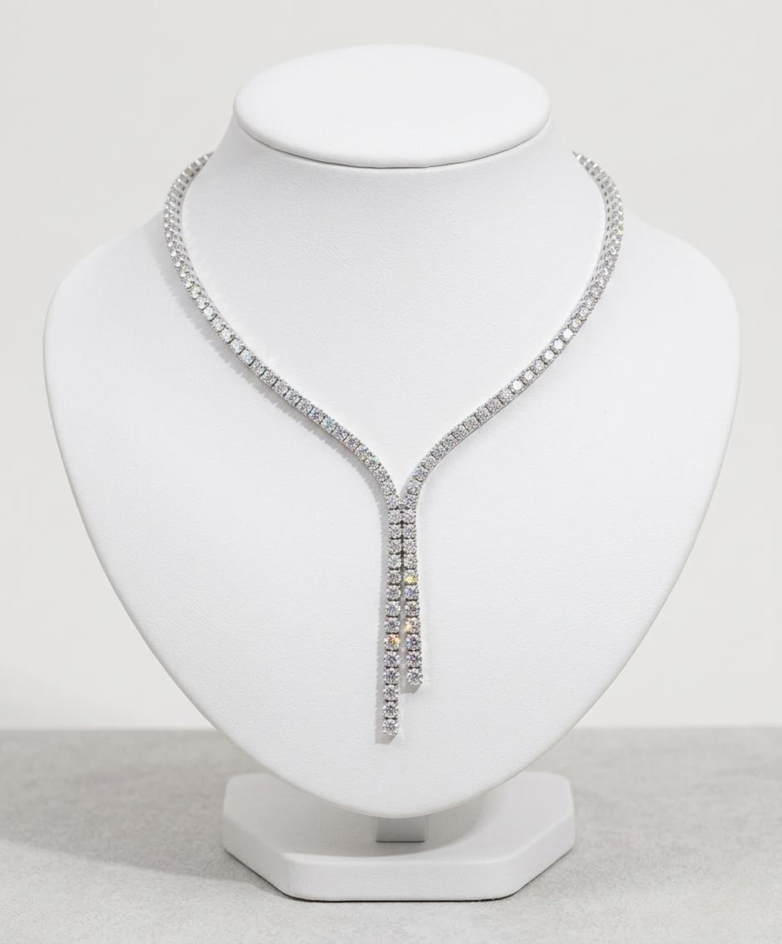 Lab Grown Diamond Tennis Lariat Necklace | 14K White Gold Y Drop Bridal Jewelry