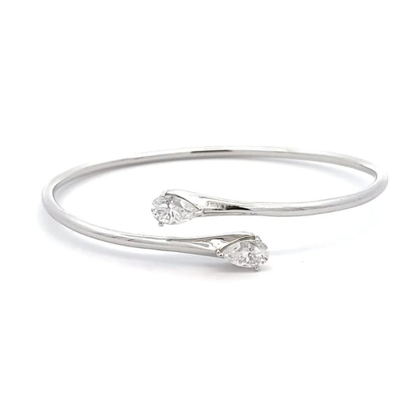 Pear Diamond White Gold Bypass Bracelet • Minimalist Open Cuff Bangle