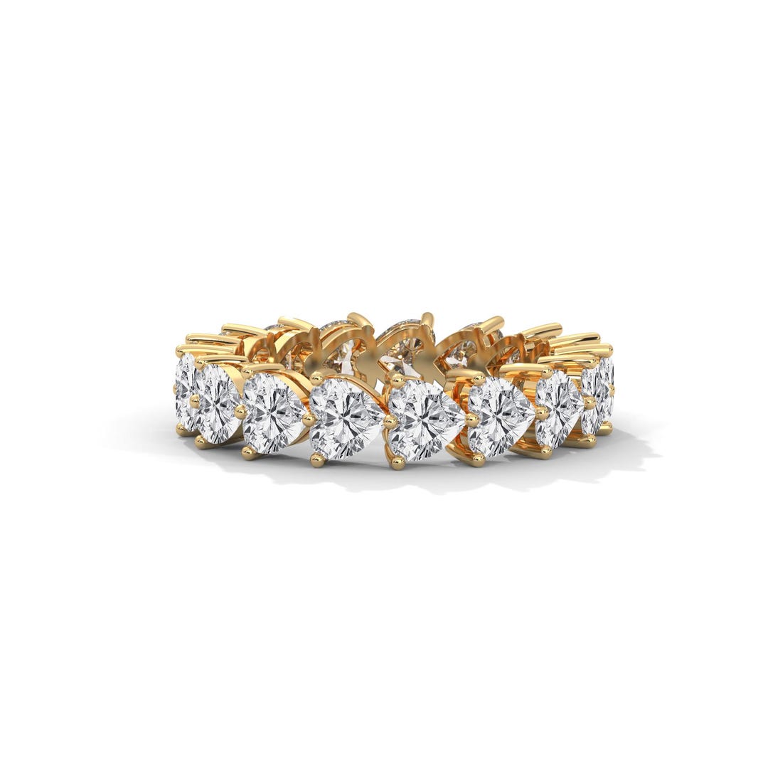 Heart Lab Grown Diamond Eternity Ring | Yellow Gold Anniversary Band - Etsy