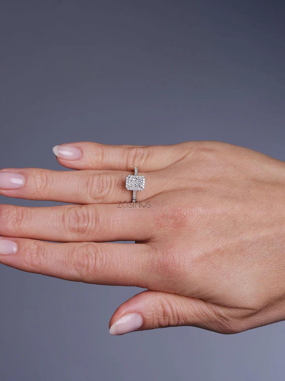 Buy 1.30 CT Lab Grown Radiant Cut Diamond Ring | 14K Gold Pave Eternity ...