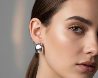 Pendientes de aro con cúpula de plata de ley 925, aros gruesos