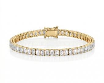 Pulseira de tênis com diamantes sintéticos lapidados em esmeralda – Ouro branco 14K