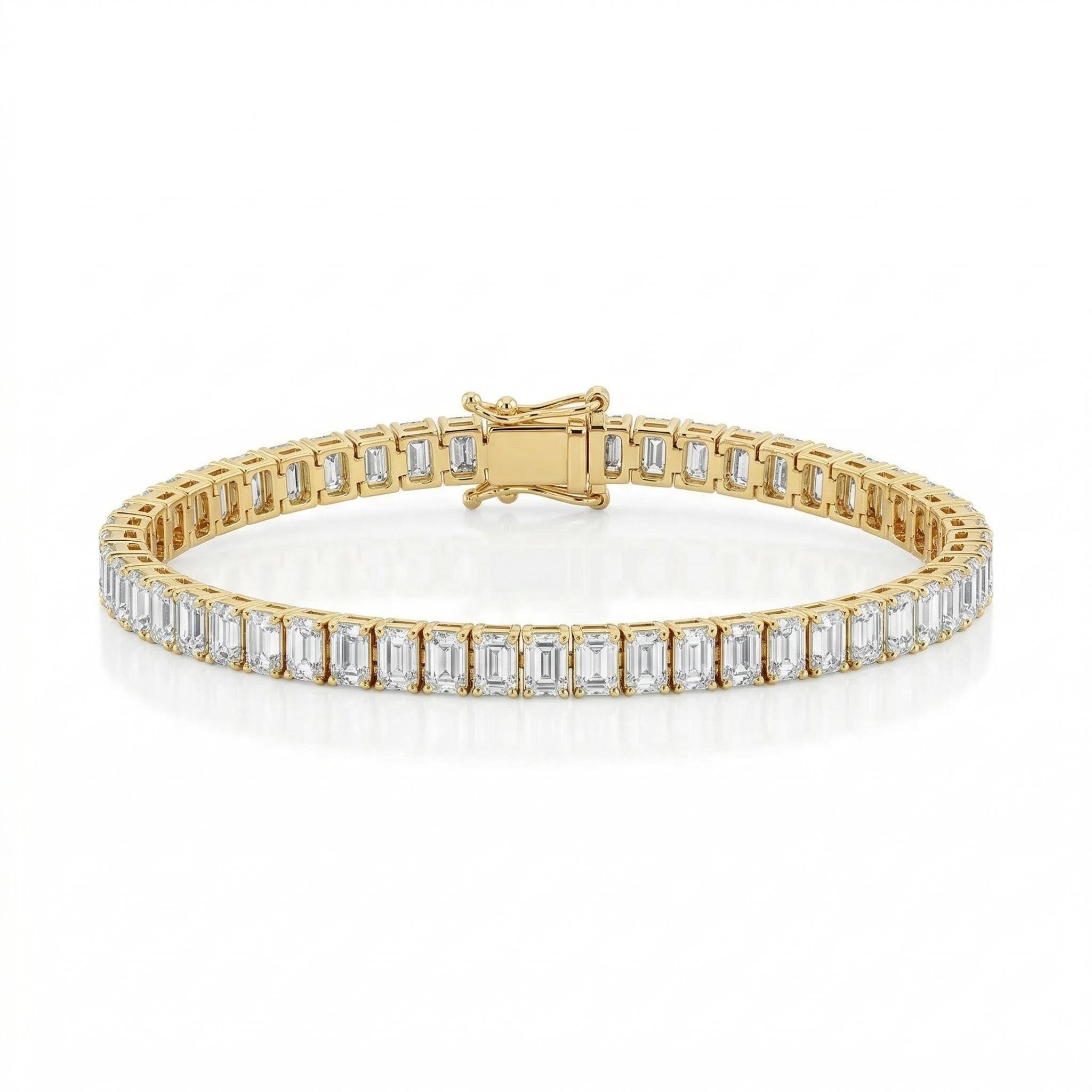 Emerald Cut Lab Grown Diamond Tennis Bracelet - 14K White Gold