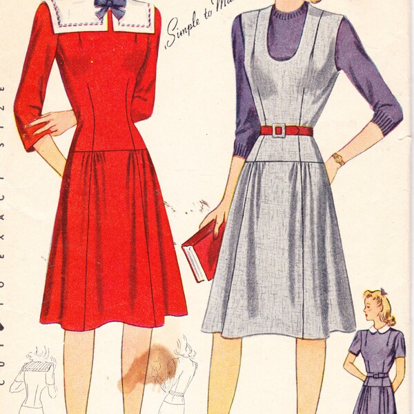 Dress or Jumper Womens 1940s Vintage Sewing Pattern Simplicity 4359 Bust 32"
