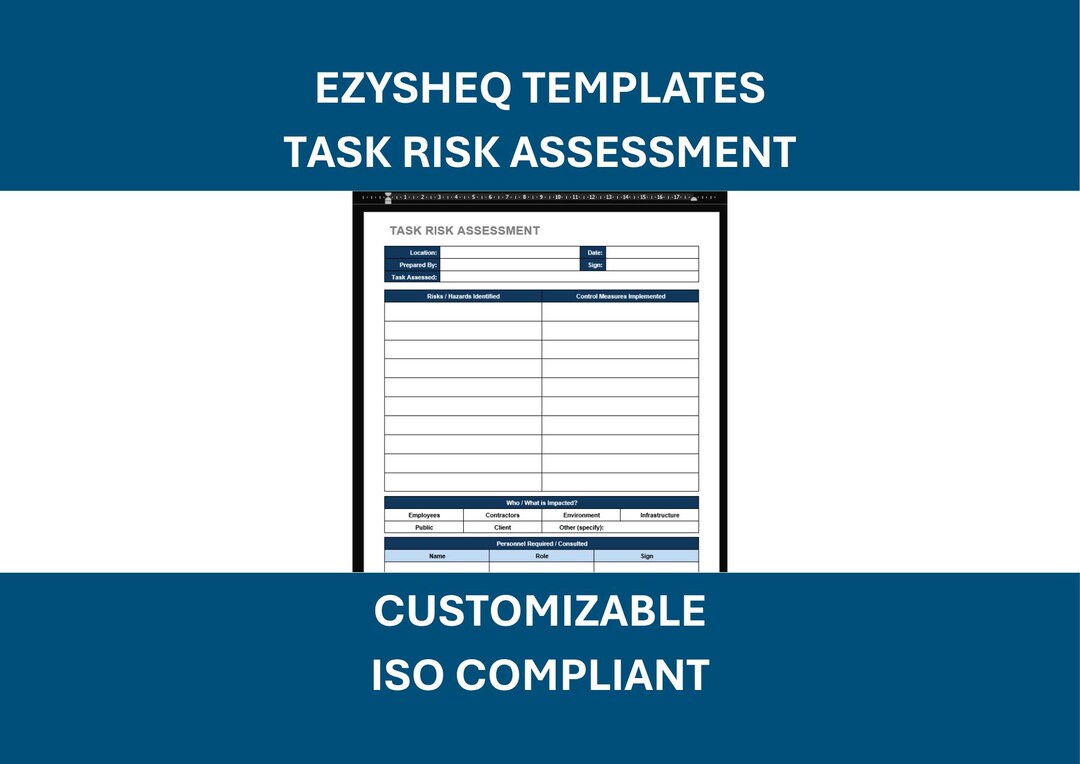 Task Risk Assessment Pdf Task Risk Assessment Template - Simple & Customizable | EZYSHEQ - Etsy UK