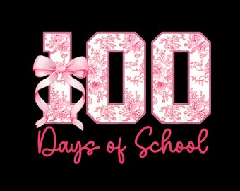 Fiocco rosa floreale 100 giorni di scuola PNG, design per maglietta dell'insegnante (download digitale)