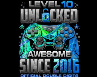 Level 10 Unlocked Gamer Birthday PNG, 10th Birthday Boy Video Game Party,Instant Download.