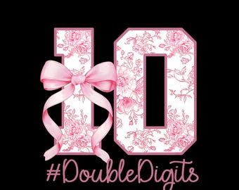 10th Birthday Girl Pink Coquette Bow 10 Year Old Aesthetic Png ,10th Birthday Png, Cute Pink Bow Birthday Girl Design. Digital Download.