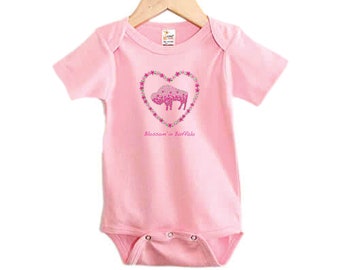 Cherry Blossom Buffalo Baby Bodysuit - Pink on Pink