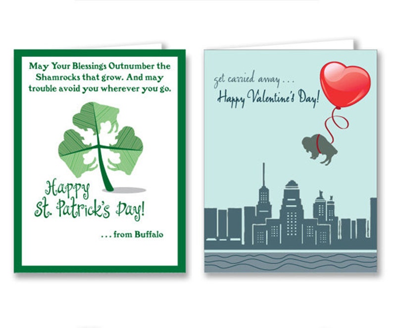 Buffalo Cards St. Patricks and Valentines Day-Blank Buffalo Notecards-SET of 2-Buffalo NY image 1